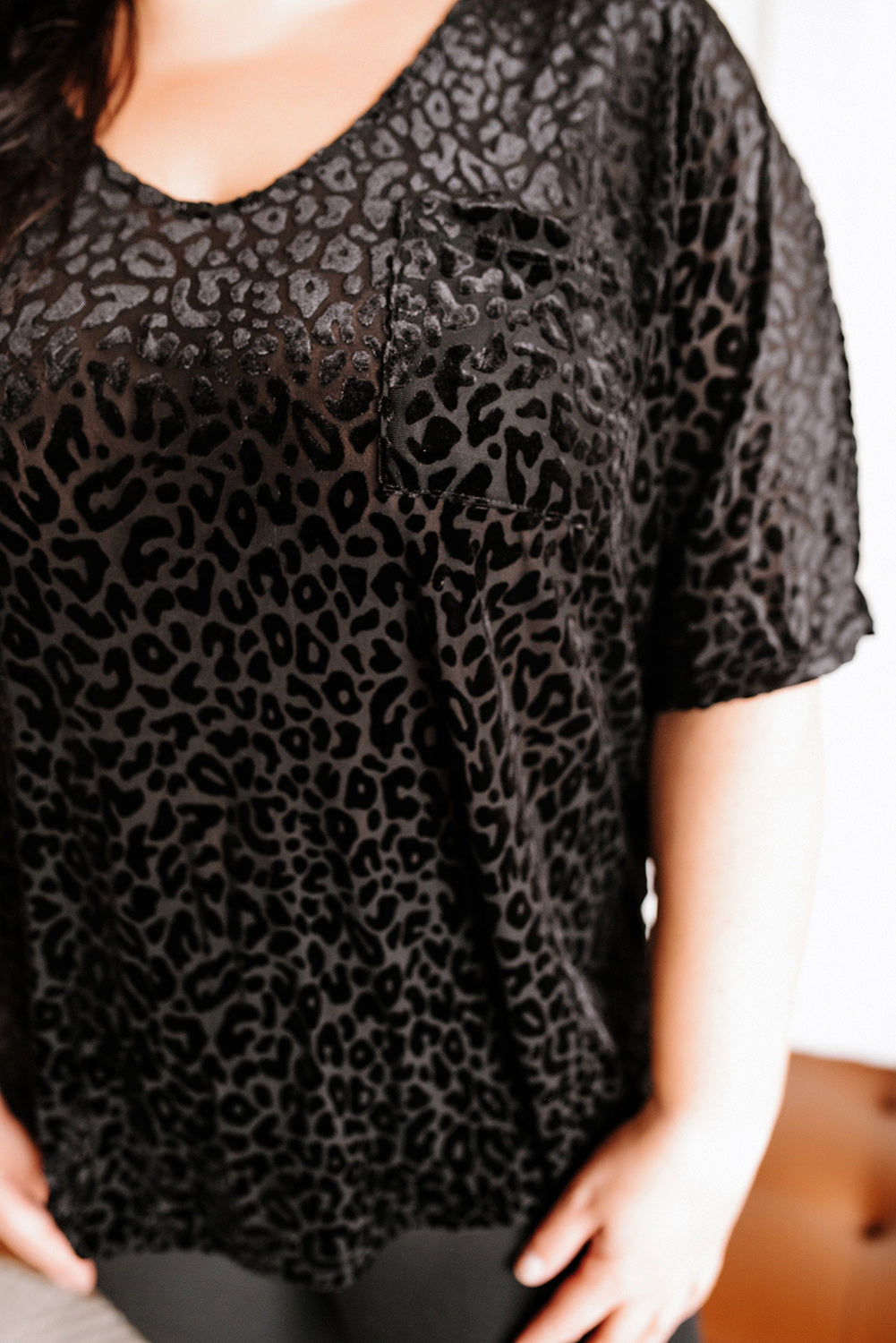 Leopard Embossed V-Neck Top
