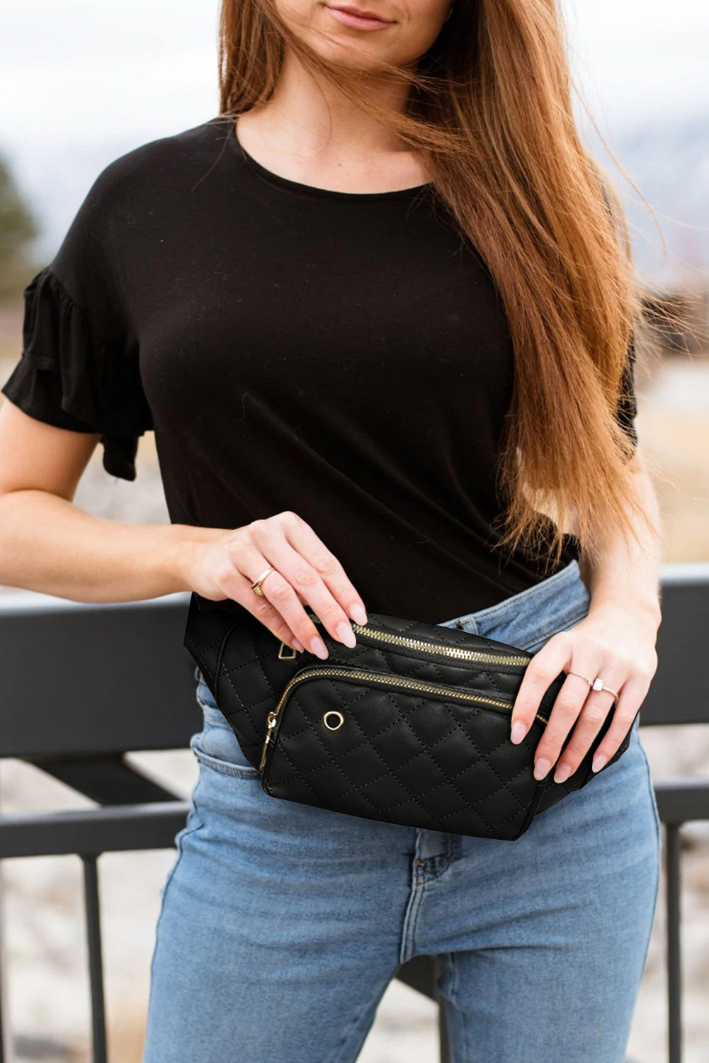 Black Quilted Waist Bag