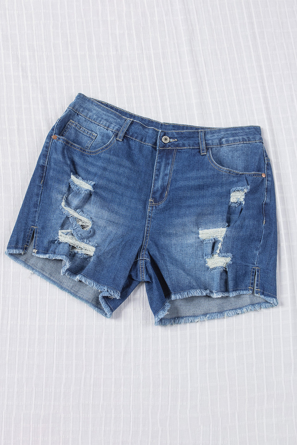 Medium Wash Distressed Denim Shorts