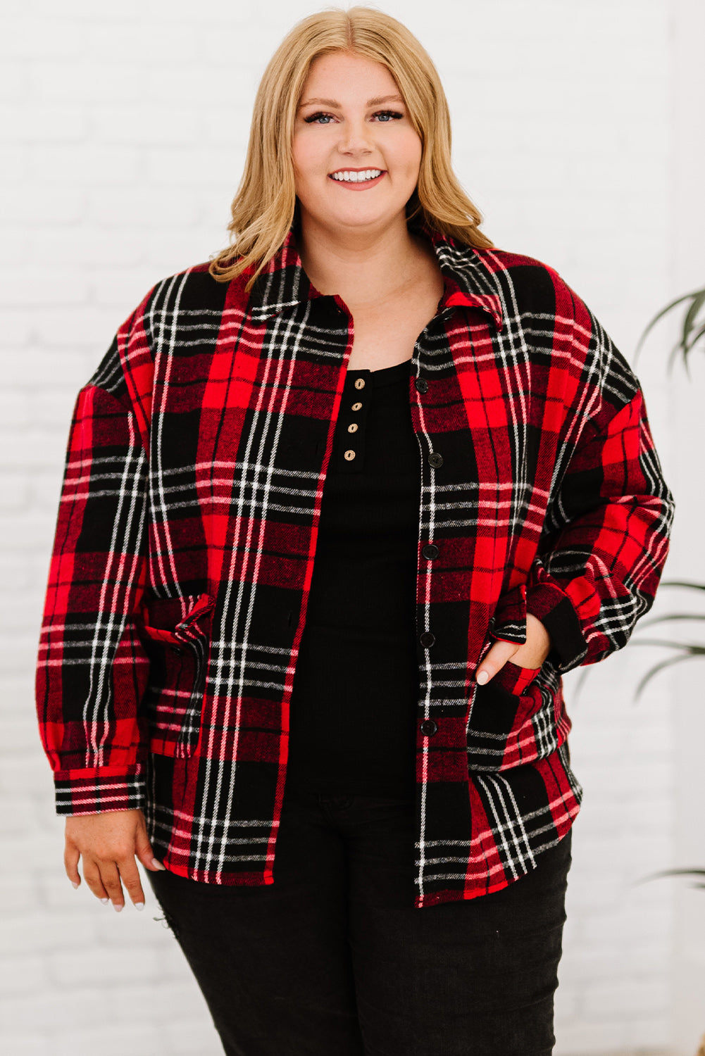 Red and Black Plaid Button Down