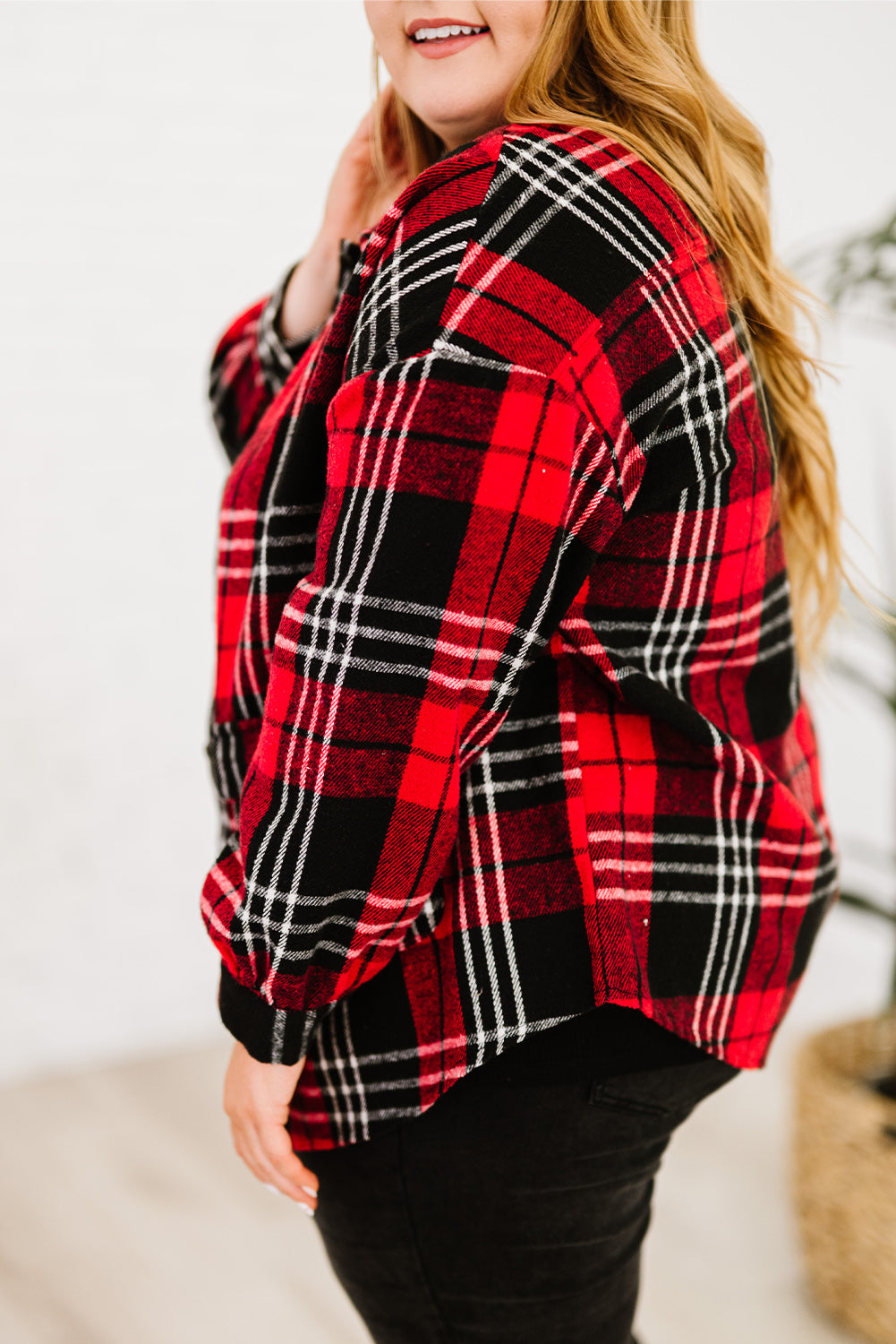 Red and Black Plaid Button Down