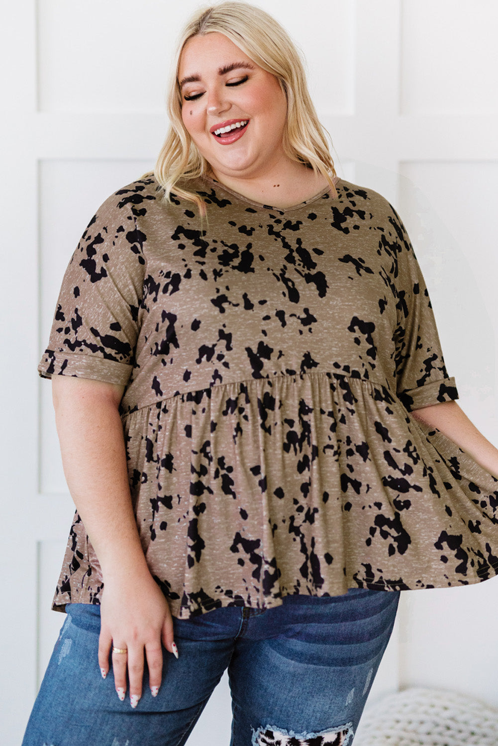 Tie-Dye Blouse, Black and Tan