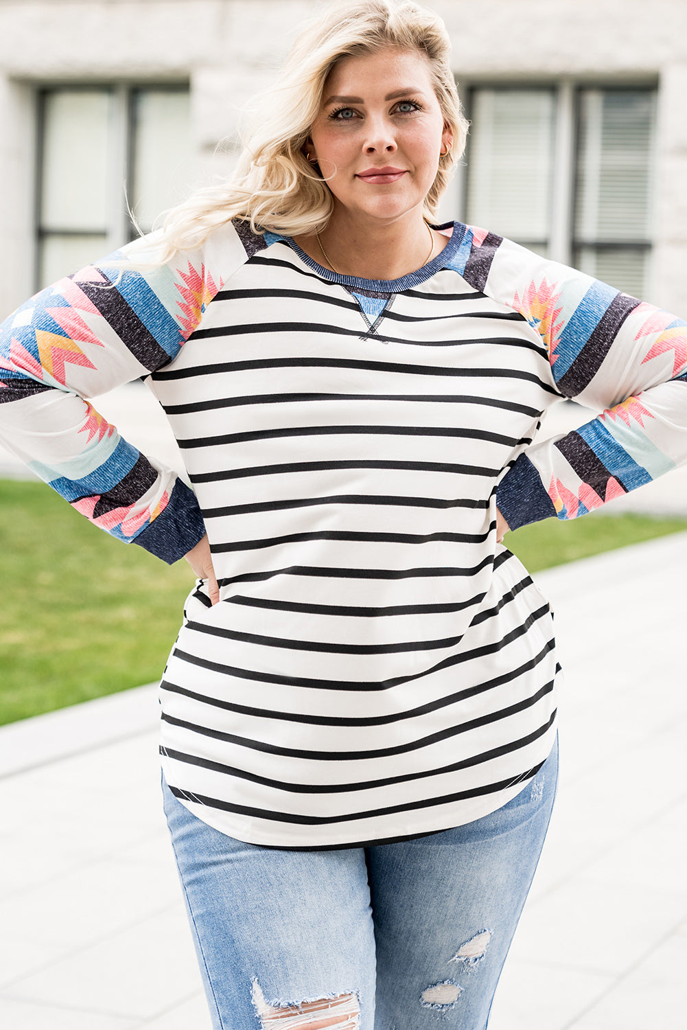 Aztec and Stripe Long Sleeve Top