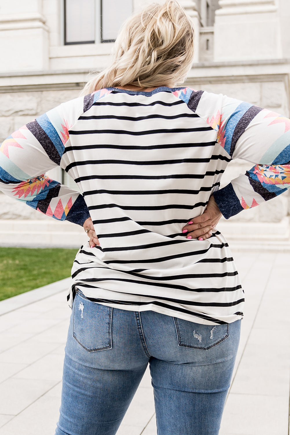 Aztec and Stripe Long Sleeve Top