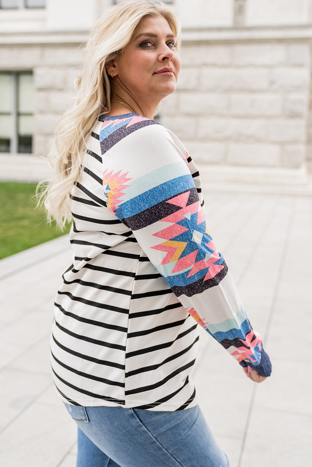 Aztec and Stripe Long Sleeve Top