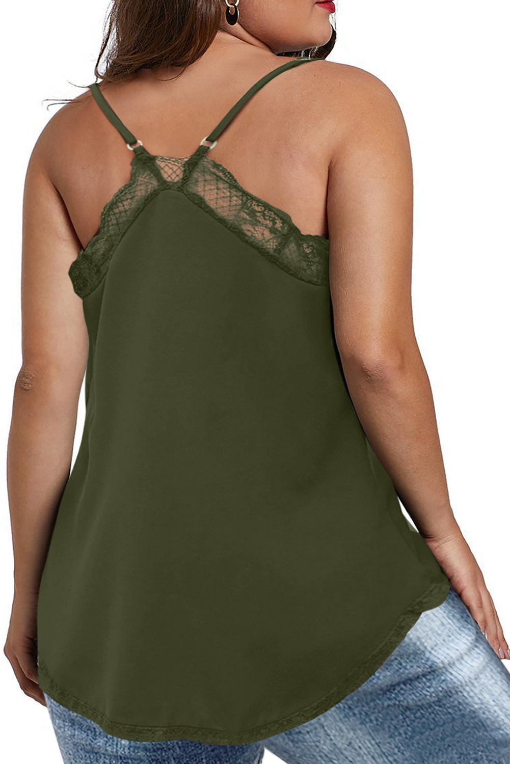 Lace Neckline Tank, Green