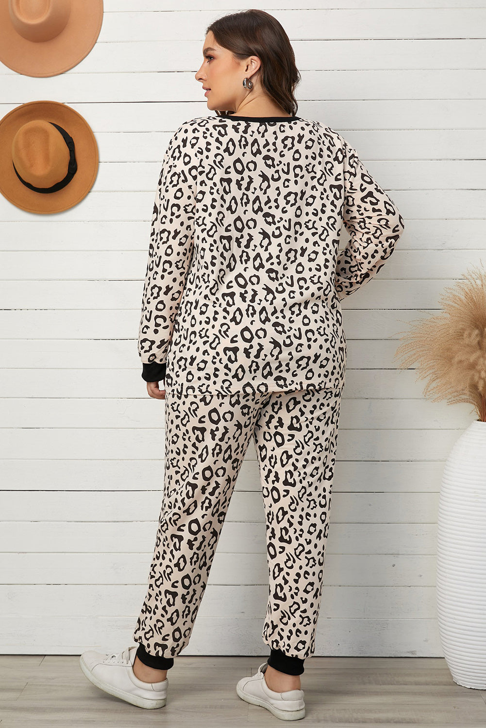 Leopard V-Neck Top and Joggers Lounge Set