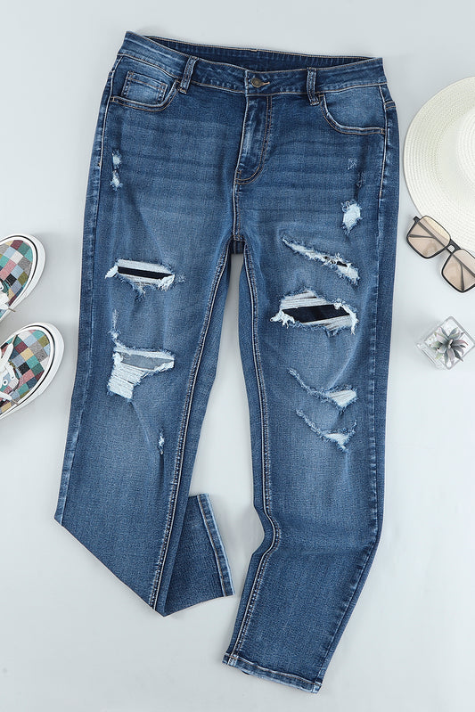 High-Rise Distressed Straight Jeans