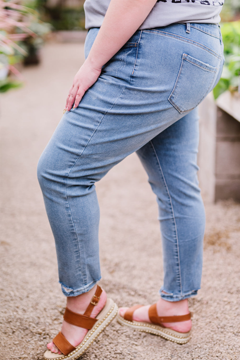 High-Rise Skinny Jeans with Distressed Bottom