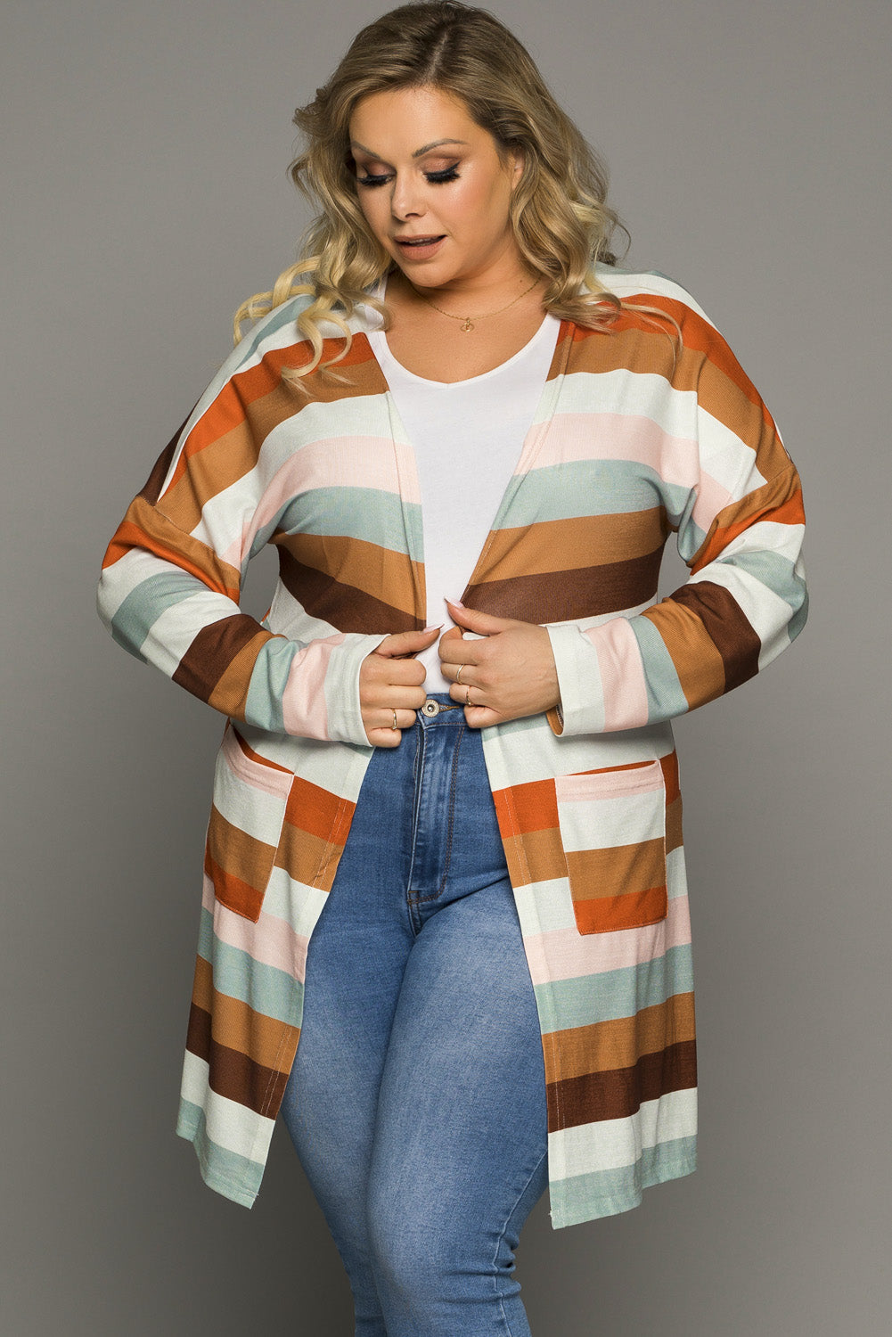 Striped Open Front Cardigan