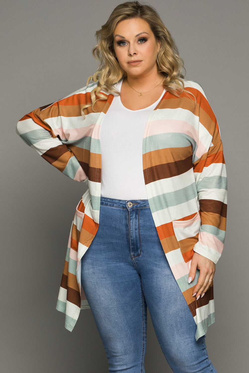 Striped Open Front Cardigan