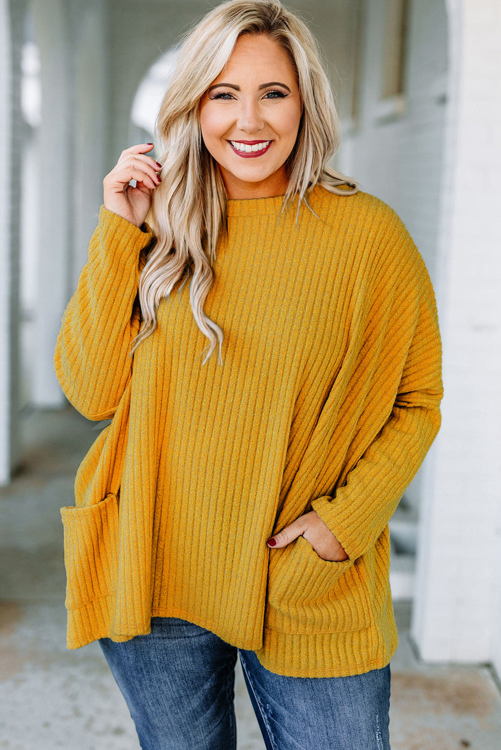 Textured Top with Pockets, Yellow