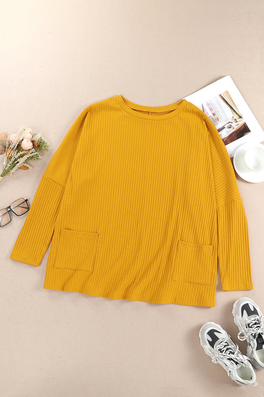 Textured Top with Pockets, Yellow