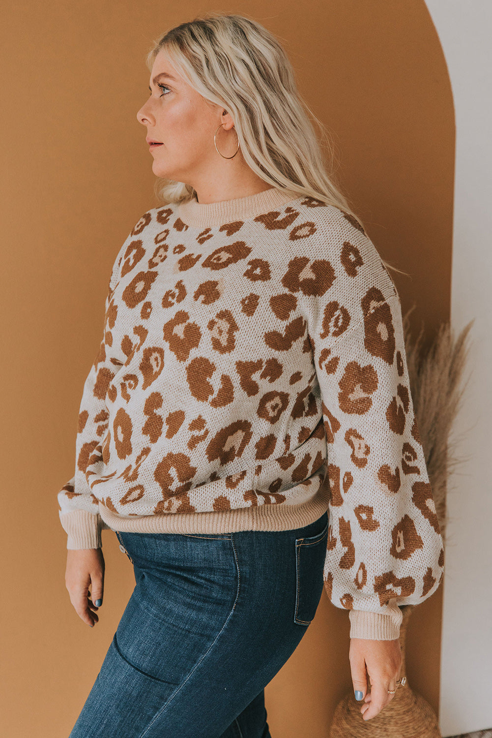 Ribbed Hem Sweater, Leopard