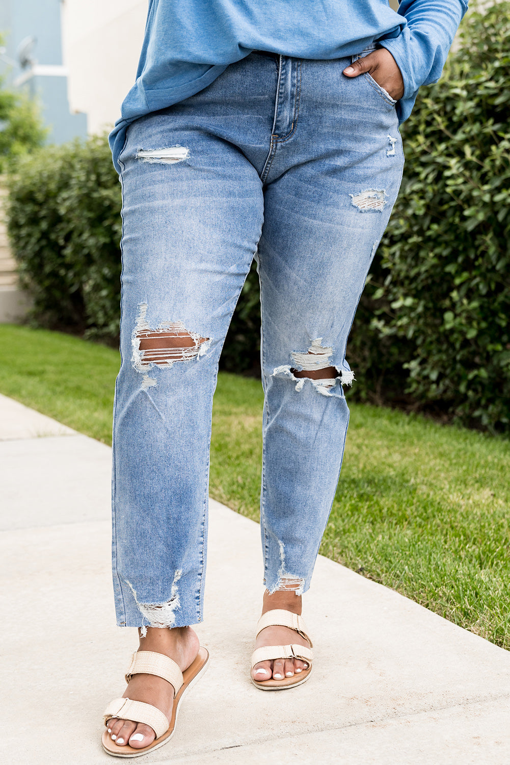 Mid-Rise Light Blue Distressed Skinny Jeans