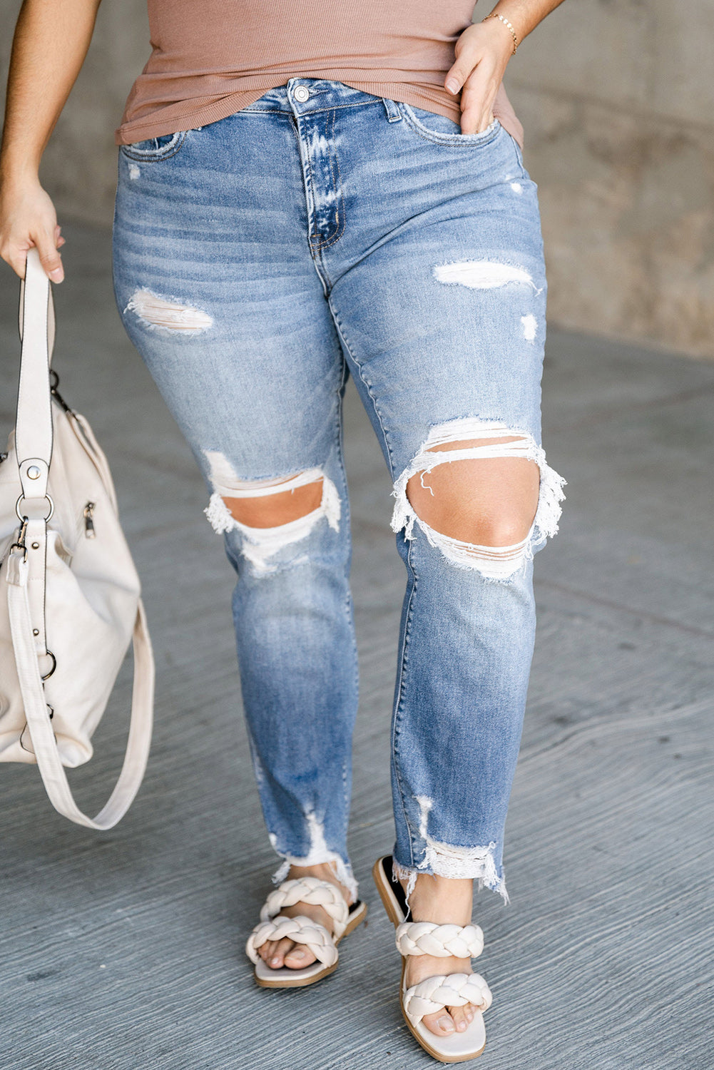 Mid-Rise Light Blue Distressed Skinny Jeans